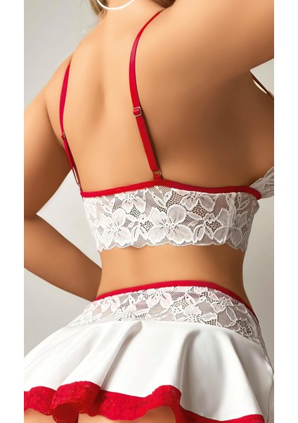 Beyaz Etekli Kırmızı Dantelli Fantezi Kostüm 2058 indirimleri