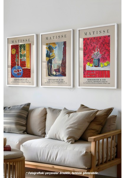 Matisse Dekoratif 3'lü Beyaz Çerçeveli Poster, Tablo Seti No:15