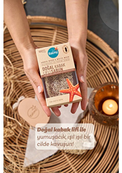 Doğal Kabak Lifli Sabun Amber Wood ve Beyaz Misk Kokusuyla 1 Adet Derin Temizleme