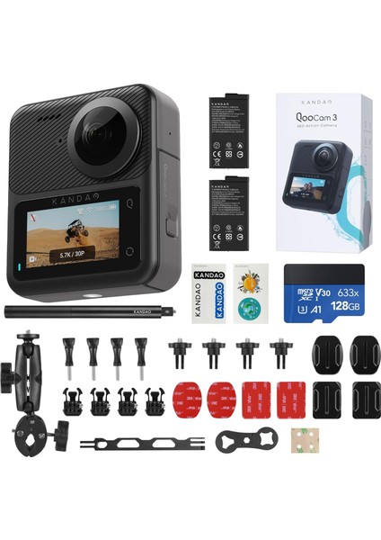 Qoocam 3 Aksiyon Kamerası 5.7 K Full Paket( 128 GB Sd Kartı, Kamera Çubuğu, Motor Aksesuarları Paketi, Ekstra Kamera Pili)