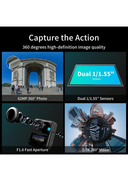 Qoocam 3 Aksiyon Kamerası 5.7 K Full Paket( 128 GB Sd Kartı, Kamera Çubuğu, Motor Aksesuarları Paketi, Ekstra Kamera Pili) fırsatları