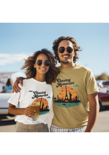 Seyahat Tutkunları Oversize Unisex Tişört – Rahat ve Şık Tasarım