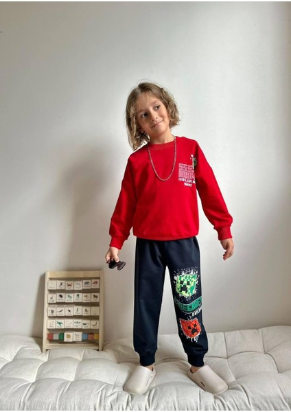 Minecraft Erkek Çocuk 2 Iplik Alt Üst Takım Süper Kalite Kumaş