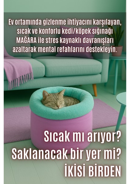 Mağara (45X40CM) - Modern Kedi/köpek Mağara Yatak, Saklanma Alanı, Sakinleştirici, Konforlu (Mint) fiyatları