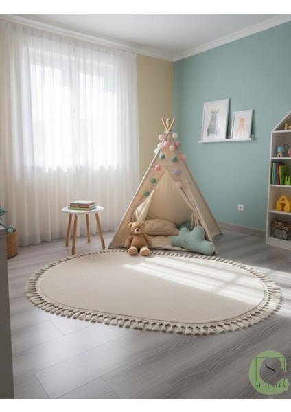 Post/peluş Yıkanabilir Kaymaz Taban Yumşacık Krem/ekru Oval Örgü Saçaklı Modern ve Şık Salon Oturma Odası Mutfak Çocuk Odası Koridor Antre Halısı fiyatları