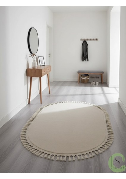 Post/peluş Yıkanabilir Kaymaz Taban Yumşacık Krem/ekru Oval Örgü Saçaklı Modern ve Şık Salon Oturma Odası Mutfak Çocuk Odası Koridor Antre Halısı indirimleri