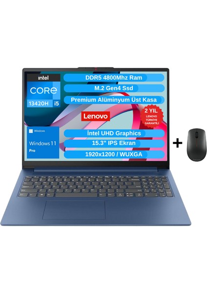 Ip Slim 3 15IRH10 Intel Core I5-13420H 16GB 1TB SSD Wuxga 15.3" IPS Windows 11 Pro Taşınabilir Bilgisayar - Lenovo Mouse WZ26