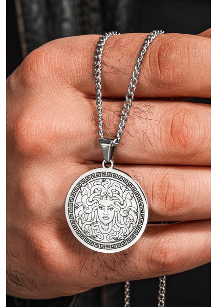 Steel Aether Çelik Kadın Kolye Yunan Tanrısı Medusa Işlemeli Yuvarlak Plaka Kararmaz fiyatları