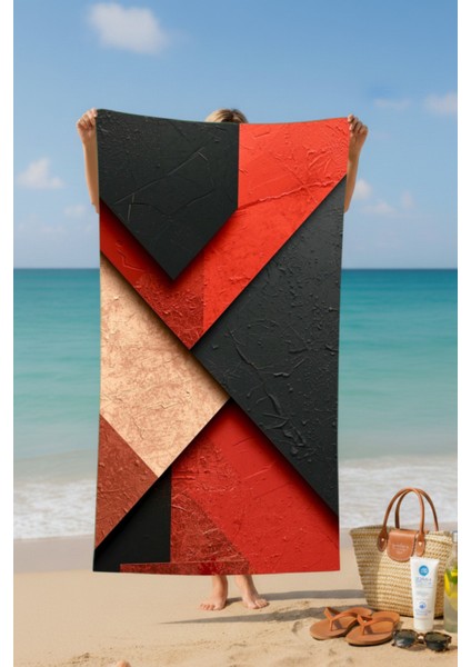 Keskin Şekil Desenli Pamuk Plaj Havlusu – Desenli Tasarım – 75X150 cm fiyatları