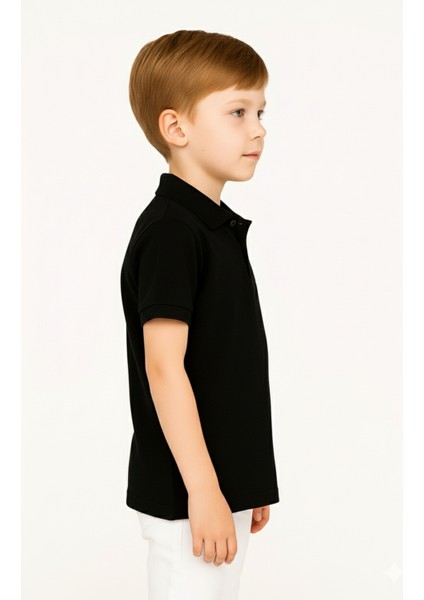 Çocuk Polo Yaka Tişört | Siyah | %100 Pamuk | Unisex | Okul & Günlük Kullanım