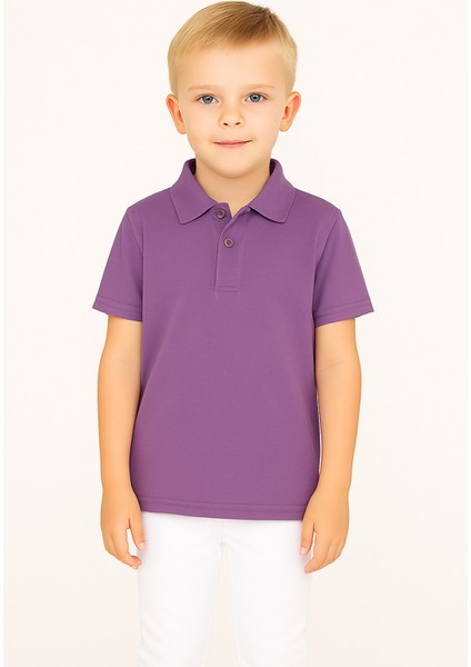 Çocuk Polo Yaka Tişört | Lila | %100 Pamuk | Unisex | Okul & Günlük Kullanım