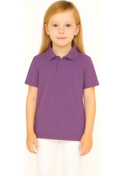 Çocuk Polo Yaka Tişört | Lila | %100 Pamuk | Unisex | Okul & Günlük Kullanım modelleri