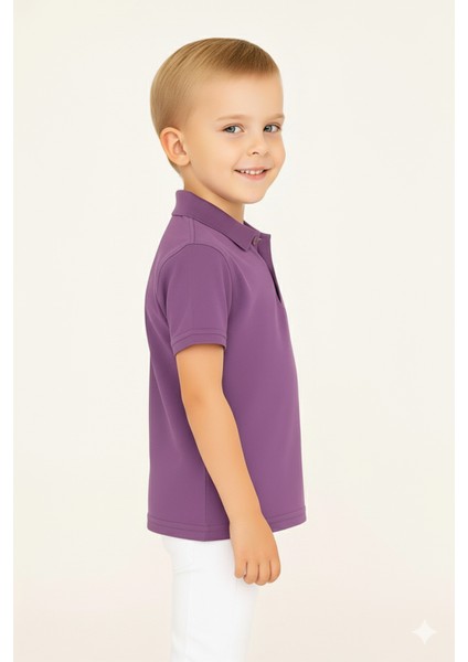 Çocuk Polo Yaka Tişört | Lila | %100 Pamuk | Unisex | Okul & Günlük Kullanım fırsatları
