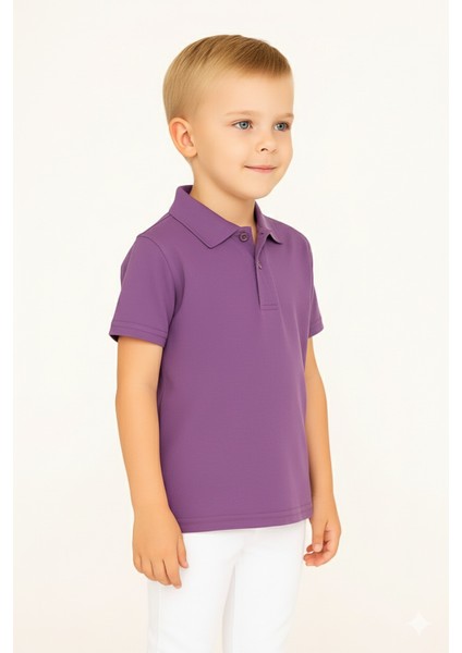 Çocuk Polo Yaka Tişört | Lila | %100 Pamuk | Unisex | Okul & Günlük Kullanım indirimleri