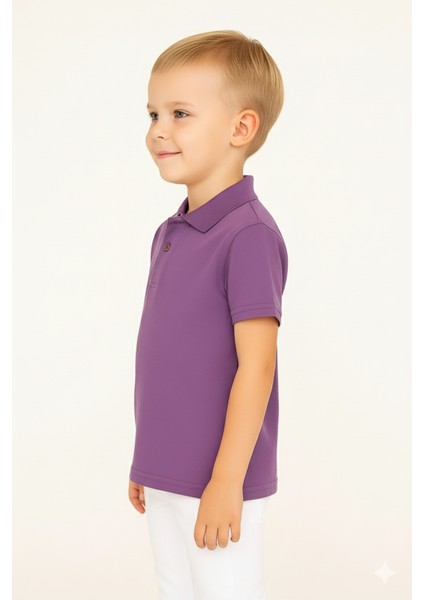 Çocuk Polo Yaka Tişört | Lila | %100 Pamuk | Unisex | Okul & Günlük Kullanım