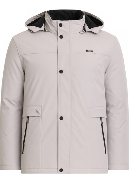 Erkek Beyaz %100 Su ve Rüzgar Geçirmez Kürklü Çıkartılabilir Kapüşonlu Mont&kaban