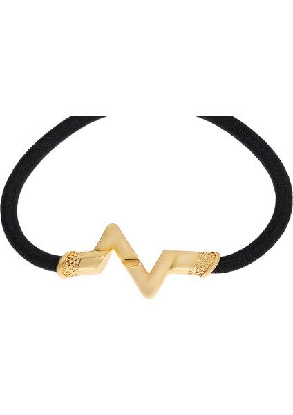 Kadın Gold Tasarım Sembol Detay Siyah Lastik Toka