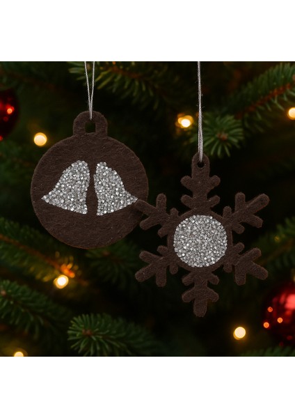 12’li Taşlı Keçe Yılbaşı Ağacı Süsü Seti – 4 Renk Seçenekli (Çift Taraflı) modelleri