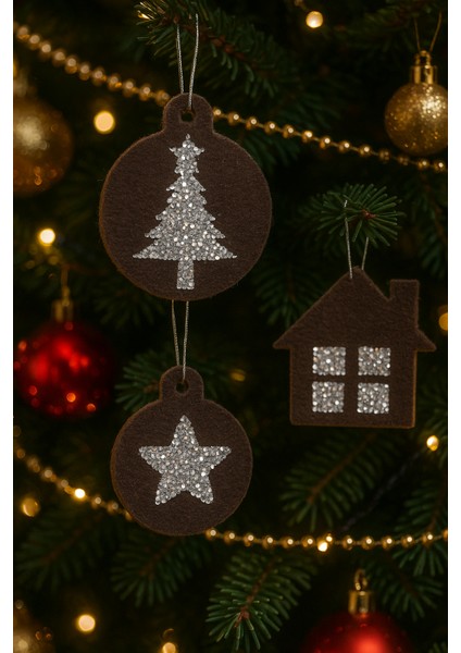 12’li Taşlı Keçe Yılbaşı Ağacı Süsü Seti – 4 Renk Seçenekli (Çift Taraflı) fırsatları