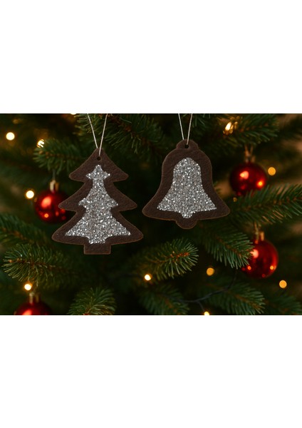 12’li Taşlı Keçe Yılbaşı Ağacı Süsü Seti – 4 Renk Seçenekli (Çift Taraflı) indirimleri