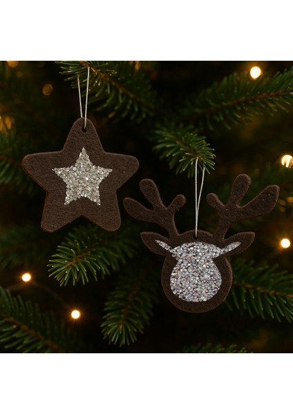 12’li Taşlı Keçe Yılbaşı Ağacı Süsü Seti – 4 Renk Seçenekli (Çift Taraflı)