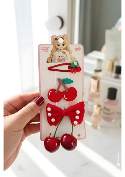 Cherry Tasarım Kiraz Toka Inci ve Kurdele Detaylı 3'lü Toka Seti fiyatları