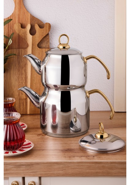 Tahtakale Gold Indüksiyon Tabanlı Midi Çelik Çaydanlık Takımı 1.00LT - 1.80LT