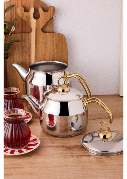 Tahtakale Gold Indüksiyon Tabanlı Midi Çelik Çaydanlık Takımı 1.00LT - 1.80LT modelleri