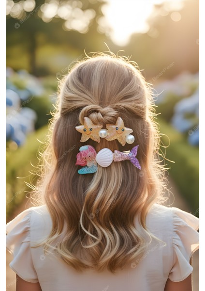 Mermaid Konsept Sedefli Deniz Kızı Toka Kız Çocuk Toka Seti 2'li