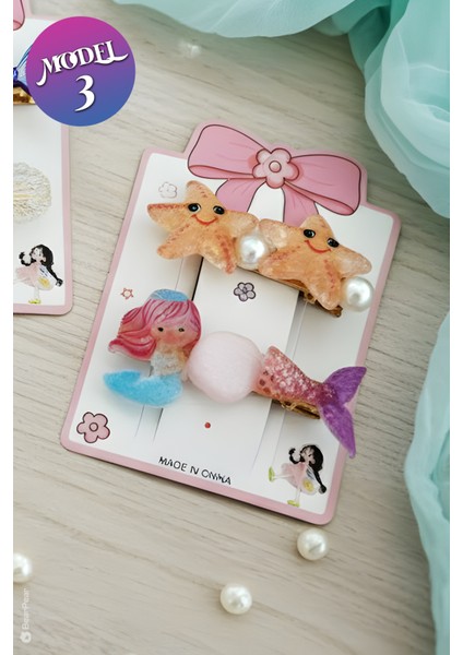 Mermaid Konsept Sedefli Deniz Kızı Toka Kız Çocuk Toka Seti 2'li modelleri