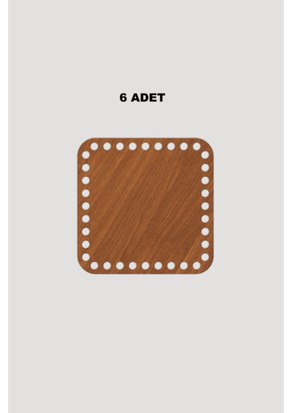 Ahşap Kare Sepet Tepsi Tabanı 12X12 cm 6 Adet Ceviz 3mm