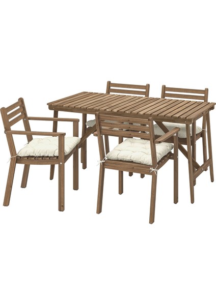 Yemek Masası ve Sandalye Seti, Koyu Kahve, Kuddarna Açık Gri-Bej, 4 Sandalyeli, Dikdörtgen