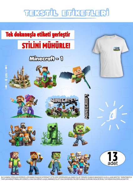 Ütü ile Yapışan Kıyafet Etiketi Minecraft Serisi -1 13LÜ Set