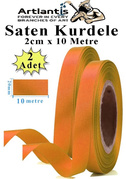 Turuncu Kurdele Saten 2 cm 10 Metre 2 Adet Saten Kurdela Parlak Hediye ve Süsleme Şeridi Süs Paketleme Çiçek Saç El