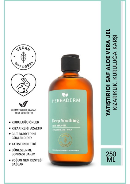 Yatıştırıcı Saf Aloe Vera Jel, Kızarıklık, Kuruluğa Karşı 250 ml