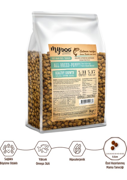 Mydog Original Az Tahıllı Somon Balıklı Yavru Köpek Maması 1kg