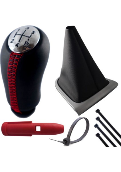 Renault Clio 4 Deri Vites Topuzu Kırmızı Dikişli ve Körüğü Takım