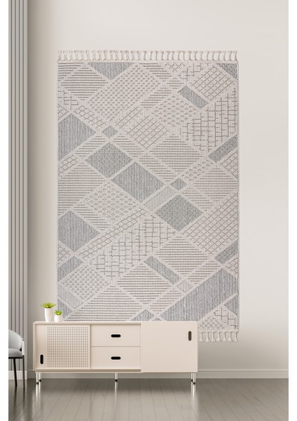 Bukleli Modern Iskandinav Saçaklı Kaymaz Salon Halısı Mutfak Halısı Yolluk