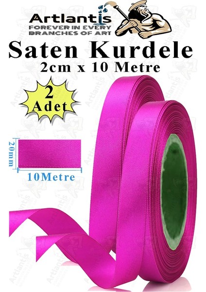 Fuşya Kurdele Saten 2 cm 10 Metre 2 Adet Saten Kurdela Parlak Hediye ve Süsleme Şeridi Süs Paketleme Çiçek Saç El