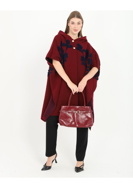 Kadın Teddy Gold Düğmeli Kapşonlu Yırtmaçlı Şal Panço Hırka fiyatları