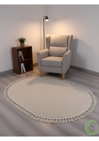 Post/peluş Yıkanabilir Kaymaz Taban Yumşacık Krem/ekru Oval Örgü Saçaklı Modern ve Şık Salon Oturma Odası Mutfak Çocuk Odası Koridor Antre Halısı fırsatları