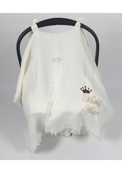 %100 Pamuk 4katlı Nefes Alabilen Müslin Kumaş Püsküllü Puset Örtüsü(Kişiye Özgü Isimli Nakış Desenl)