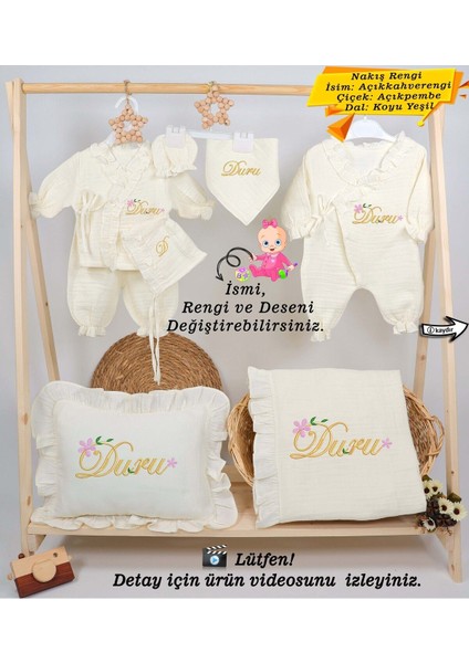 Yeni Doğan %100 Doğal 4katlı Müslin Hastane Çıkış Mevlüt Seti (Kişiye Özgü Isimli Nakış Desenli)