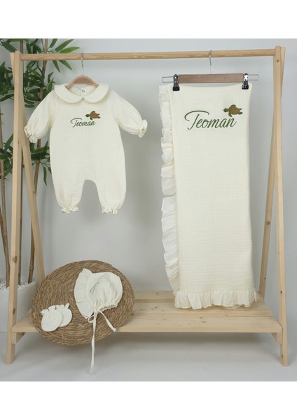 Müslin Yeni Doğan 4katlı Organik %100PAMUK Kişiye Özgü Nakışlı Hastane Çıkış Seti (Kablunbağa Model) fiyatları