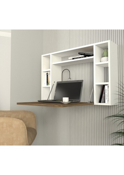 Airdesk Duvara Monte Çalışma Masası Beyaz - Ceviz