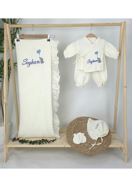 Müslin Yeni Doğan 4katlı Organik %100PAMUK Kişiye Özgü Nakışlı Hastane Çıkış Seti (Filli Model-2) fiyatları