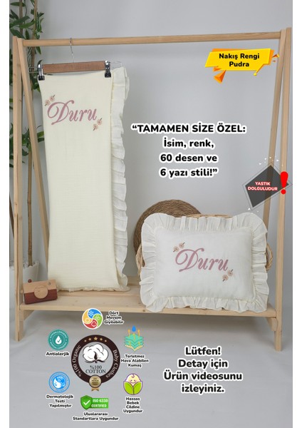 Müslin Yeni Doğan 4katlı Organik %100PAMUK Kişiye Özgü Nakışlı Hastane Çıkış Seti (Papatya Model-5)