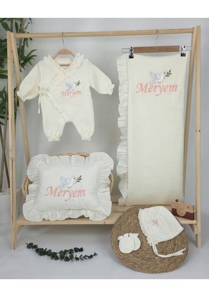 Müslin Yeni Doğan 4katlı Organik %100PAMUK Kişiye Özgü Nakışlı Hastane Çıkış Seti (Kuş Model-3) fiyatları