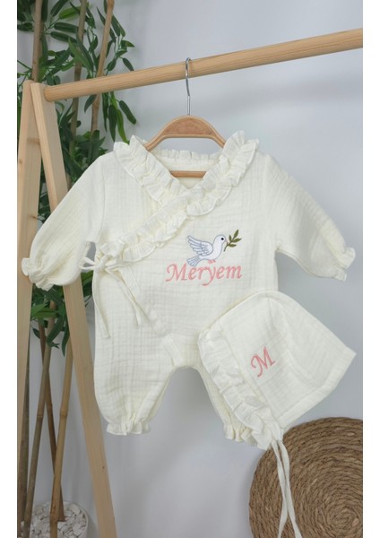 Müslin Yeni Doğan 4katlı Organik %100PAMUK Kişiye Özgü Nakışlı Hastane Çıkış Seti (Kuş Model-3) fırsatları