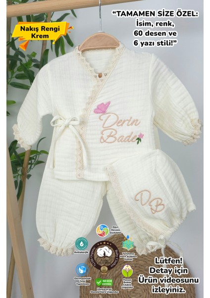 Müslin Yeni Doğan 4katlı Organik %100PAMUK Kişiye Özgü Nakışlı Hastane Çıkış Seti(Tavşan Model-3)